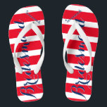 Personalised Bridesmaid Red White Blue Thongs<br><div class="desc">4th of July Independence Day Wedding Theme. Bridesmaid Seaside Tropical Coastal Shoreline Red White and Blue Stripes Pattern - Change to Any Colour by clicking customise. And say anything you want. Make these one of a kind flip flops that have YOUR message on them. Be the talk of the beach!...</div>