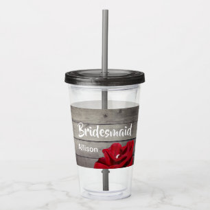 Personalised Bridesmaid Rustic Burgundy Red Floral Acrylic Tumbler