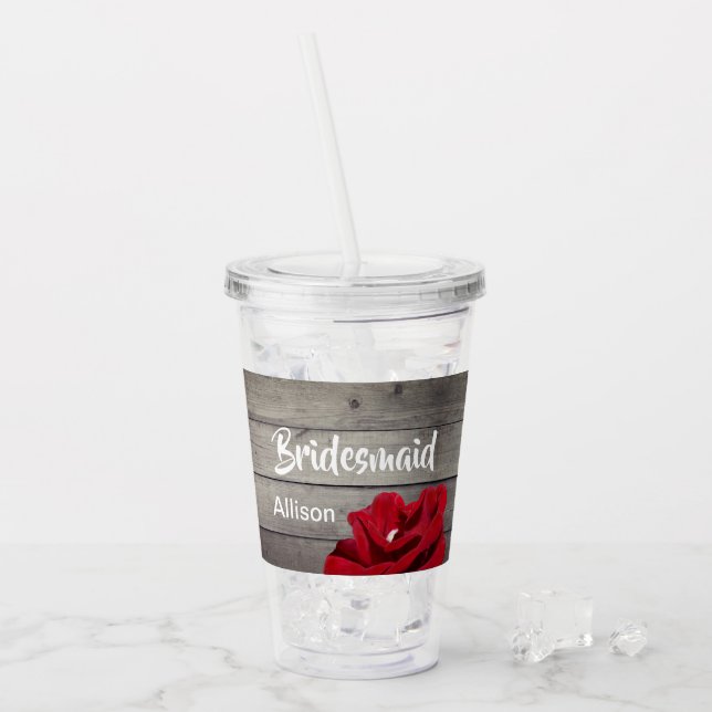 Personalised Bridesmaid Script Rustic Floral Acrylic Tumbler (Front Ice)