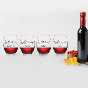 Personalised Bridesmaid Stemless Wine Glass