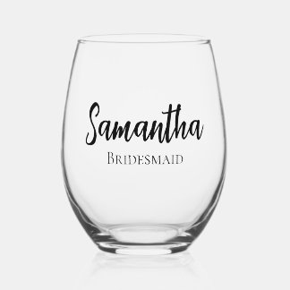Personalised bridesmaid stemless wine glass
