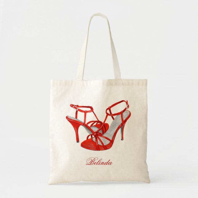 Personalised Bridesmaid Tote Bags, red heels (Front)