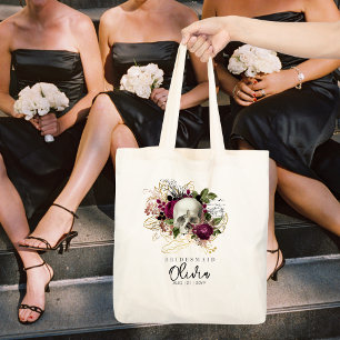 Personalised Bridesmaid Tote Gothic Skull Burgundy Bag