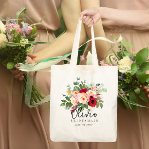 Personalised Bridesmaid Tote   Red Roses Pink Bag