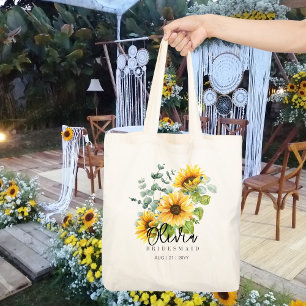 Personalised Bridesmaid Tote Sunflowers Rustic