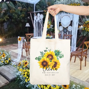 Personalised Bridesmaid Tote   Sunflowers Rustic Bag