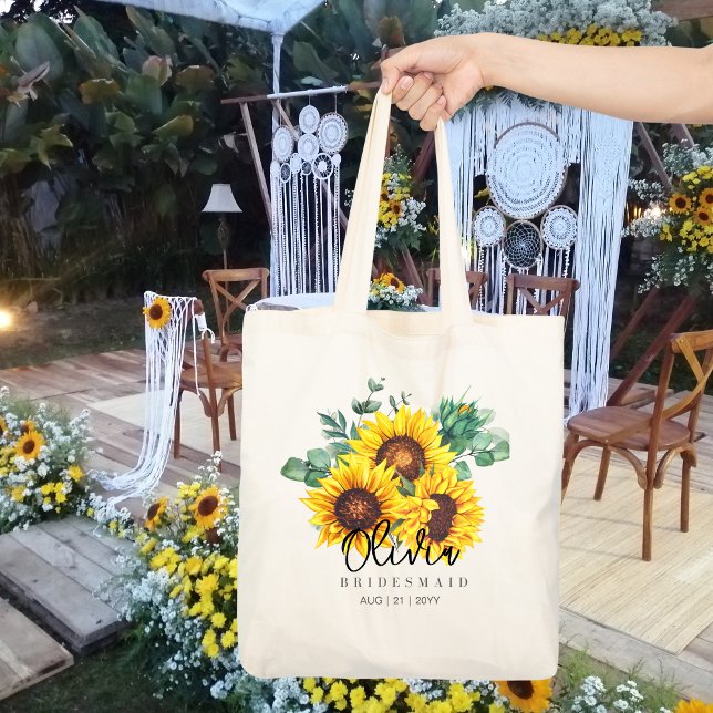 Personalised Bridesmaid Tote | Sunflowers Rustic Bag (Creator Uploaded)
