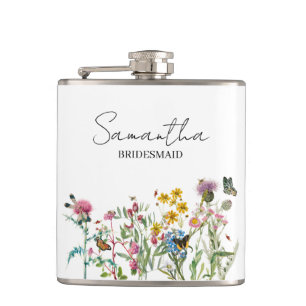 Personalised Bridesmaid Wildflowers Wedding Hip Flask