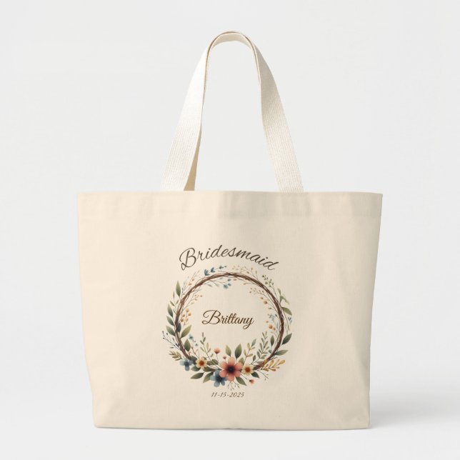 Personalised Bridesmaid Wreath Tote Bag (Front)