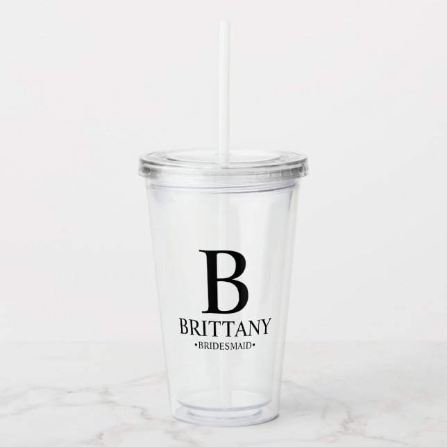 Personalised Bridesmaid's Monogram and Name Acryli Acrylic Tumbler (Front)