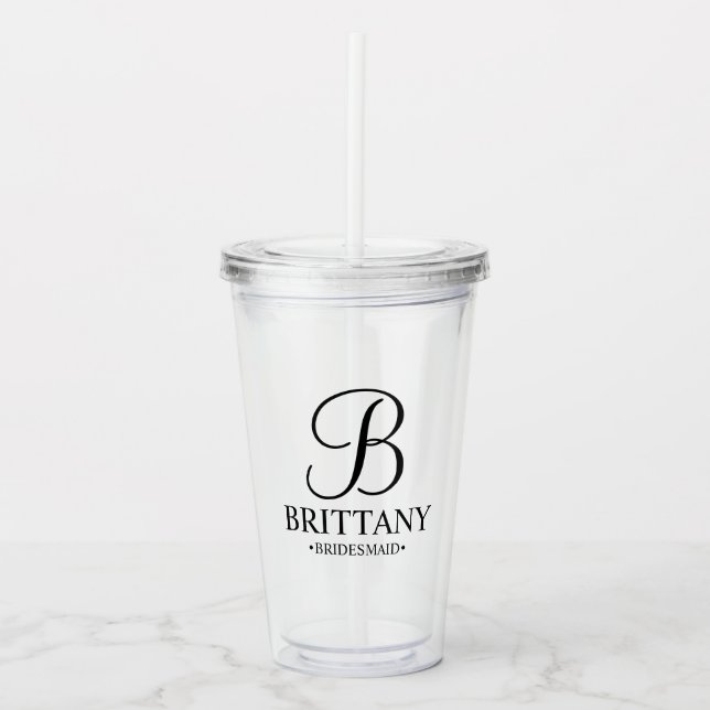 Personalised Bridesmaid's Monogram and Name Acrylic Tumbler (Front)