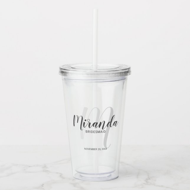 Personalised Bridesmaid's Monogram and Name Acrylic Tumbler (Front)