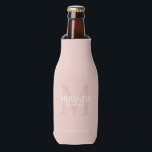 Personalised Bridesmaid's Monogram and Name Bottle Cooler<br><div class="desc">Add a personal touch to your wedding with personalised bridesmaid's monogram and name gift. This design features personalised bridesmaid's name with title and wedding date in white and monogram in blush pink as background, in classic serif font style, on blush pink background. Also perfect for maid of honour, mother of...</div>