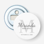 Personalised Bridesmaid's Monogram and Name Bottle Opener<br><div class="desc">Personalised Bridesmaids Gifts features personalised bridesmaid's name in grey classic script font style and monogram in light grey classic serif font style as background with title and wedding date in grey classic serif font style on white background. Also perfect for maid of honour, flower girl, mother of the bride and...</div>