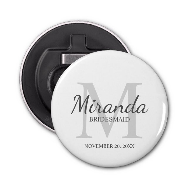 Personalised Bridesmaid's Monogram and Name Bottle Opener (Front)