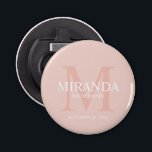 Personalised Bridesmaid's Monogram and Name Bottle Opener<br><div class="desc">Add a personal touch to your wedding with personalised bridesmaid's monogram and name gift. This design features personalised bridesmaid's name with title and wedding date in white and monogram in blush pink as background, in classic serif font style, on blush pink background. Also perfect for maid of honour, mother of...</div>
