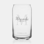 Personalised Bridesmaid's Monogram and Name Can Glass<br><div class="desc">Personalised Bridesmaids Gifts
features personalised bridesmaid's name in grey classic script font style and monogram in light grey classic serif font style as background with title and wedding date in grey classic serif font style.

Also perfect for maid of honour,  flower girl,  mother of the bride and more.</div>