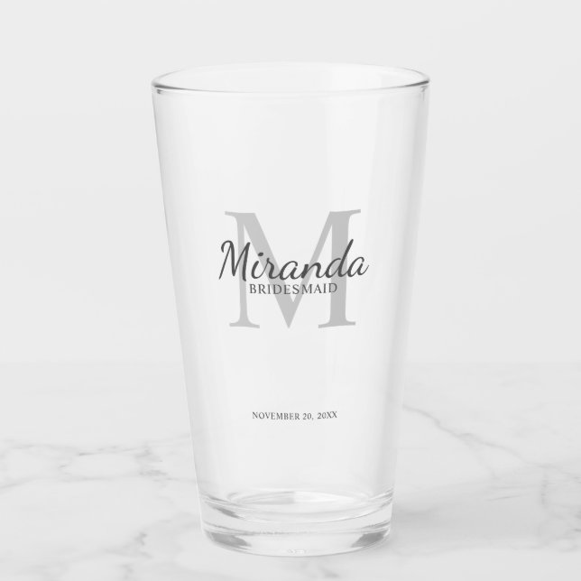 Personalised Bridesmaid's Monogram and Name Glass (Front)