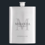 Personalised Bridesmaid's Monogram and Name Hip Flask<br><div class="desc">Add a personal touch to your wedding with personalised bridesmaid's monogram and name gift. This design features personalised bridesmaid's name with title and wedding date in grey and monogram in light grey as background, in classic serif font style, on white background. Also perfect for maid of honour, mother of the...</div>