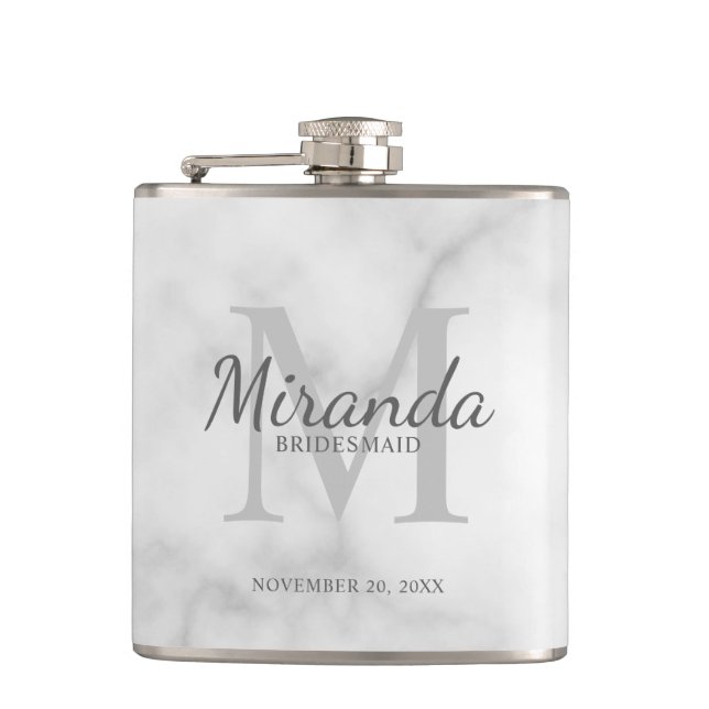 Personalised Bridesmaid's Monogram and Name Hip Flask (Front)
