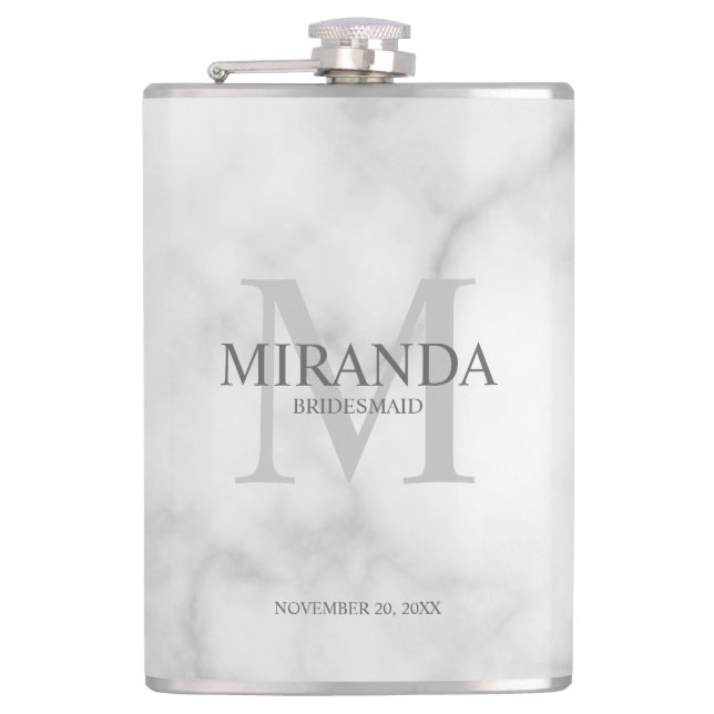 Personalised Bridesmaid's Monogram and Name Hip Flask (Front)