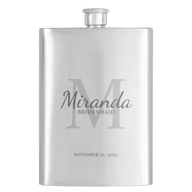 Personalised Bridesmaid's Monogram and Name Hip Flask (Front)