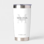 Personalised Bridesmaid's Monogram and Name Insulated Tumbler<br><div class="desc">Add a personal touch to your wedding with personalised bridesmaid's monogram and name gift. This design features personalised bridesmaid's name with title and wedding date in grey and monogram in light grey as background, in classic serif font style, on white background. Also perfect for maid of honour, mother of the...</div>