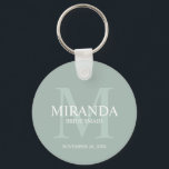 Personalised Bridesmaid's Monogram and Name Key Ring<br><div class="desc">Add a personal touch to your wedding with personalised bridesmaid's monogram and name gift. This design features personalised bridesmaid's name with title and wedding date in white and monogram in sage green as background, in classic serif font style, on sage green background. Also perfect for maid of honour, mother of...</div>