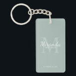 Personalised Bridesmaid's Monogram and Name Key Ring<br><div class="desc">Personalised Bridesmaids Gifts features personalised bridesmaid's name in white classic script font style and monogram in sage green classic serif font style as background with title and wedding date in white classic serif font style on sage green background. Also perfect for maid of honour, flower girl, mother of the bride...</div>
