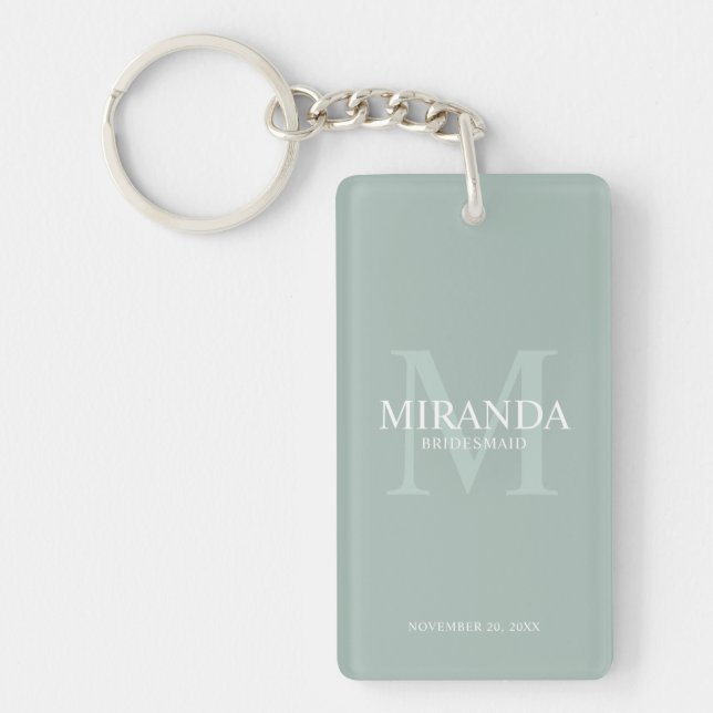 Personalised Bridesmaid's Monogram and Name Key Ring (Front)