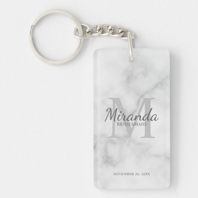 Personalised Bridesmaid's Monogram and Name Key Ring (Front)