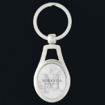 Personalised Bridesmaid's Monogram and Name Key Ring<br><div class="desc">Add a personal touch to your wedding with personalised bridesmaid's monogram and name gift. This design features personalised bridesmaid's name with title and wedding date in grey and monogram in light grey as background, in classic serif font style, on white marble background. Also perfect for maid of honour, mother of...</div>