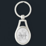 Personalised Bridesmaid's Monogram and Name Key Ring<br><div class="desc">Add a personal touch to your wedding with personalised bridesmaid's monogram and name gift. This design features personalised bridesmaid's name with title and wedding date in grey and monogram in light grey as background, in classic serif font style, on white marble background. Also perfect for maid of honour, mother of...</div>