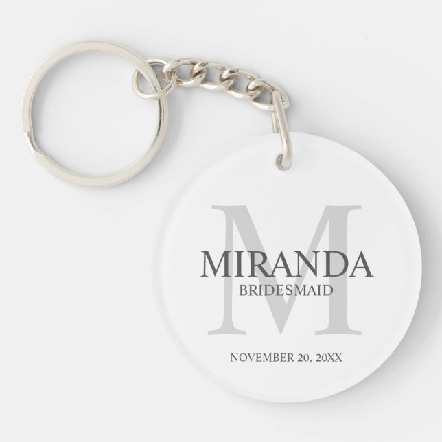 Personalised Bridesmaid's Monogram and Name Key Ring (Front)