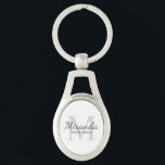 Personalised Bridesmaid's Monogram and Name Key Ring<br><div class="desc">Personalised Bridesmaids Gifts features personalised bridesmaid's name in grey classic script font style and monogram in light grey classic serif font style as background with title and wedding date in grey classic serif font style on white background. Also perfect for maid of honour, flower girl, mother of the bride and...</div>