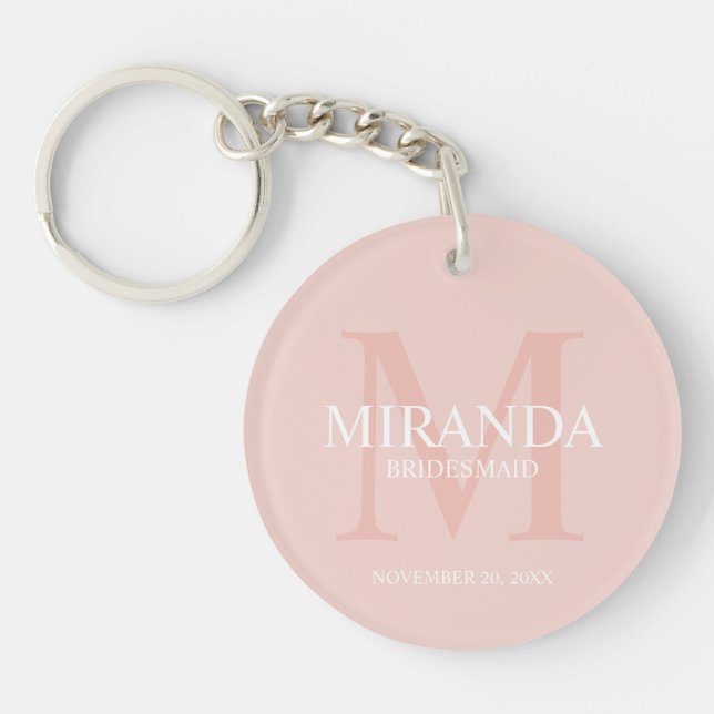 Personalised Bridesmaid's Monogram and Name Key Ring (Front)