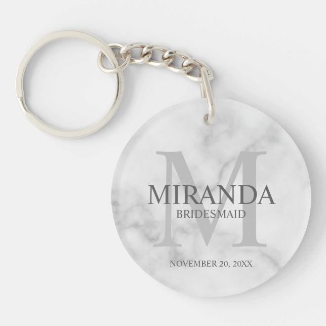 Personalised Bridesmaid's Monogram and Name Key Ring (Front)