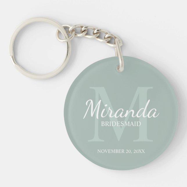 Personalised Bridesmaid's Monogram and Name Key Ring (Front)