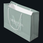 Personalised Bridesmaid's Monogram and Name Large Gift Bag<br><div class="desc">Add a personal touch to your wedding with personalised bridesmaid's monogram and name gift. This design features personalised bridesmaid's name with title and wedding date in white and monogram in sage green as background, in classic serif font style, on sage green background. Also perfect for maid of honour, mother of...</div>