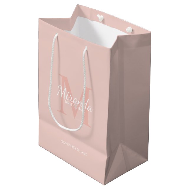 Personalised Bridesmaid's Monogram and Name Medium Gift Bag (Front Angled)