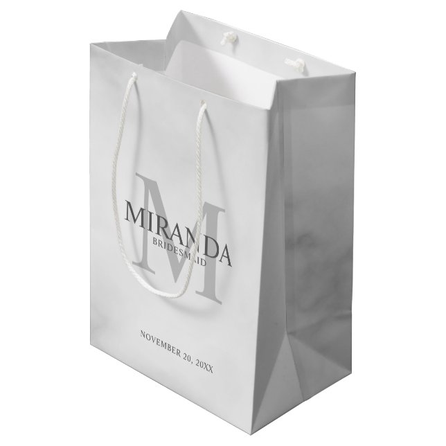 Personalised Bridesmaid's Monogram and Name Medium Gift Bag (Front Angled)
