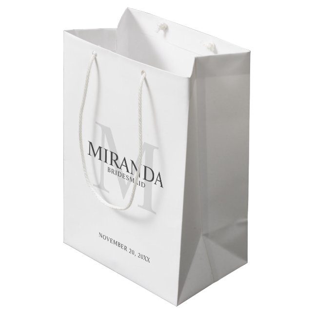 Personalised Bridesmaid's Monogram and Name Medium Gift Bag (Front Angled)