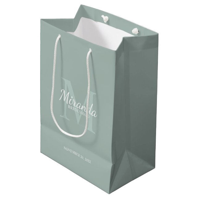 Personalised Bridesmaid's Monogram and Name Medium Gift Bag (Front Angled)