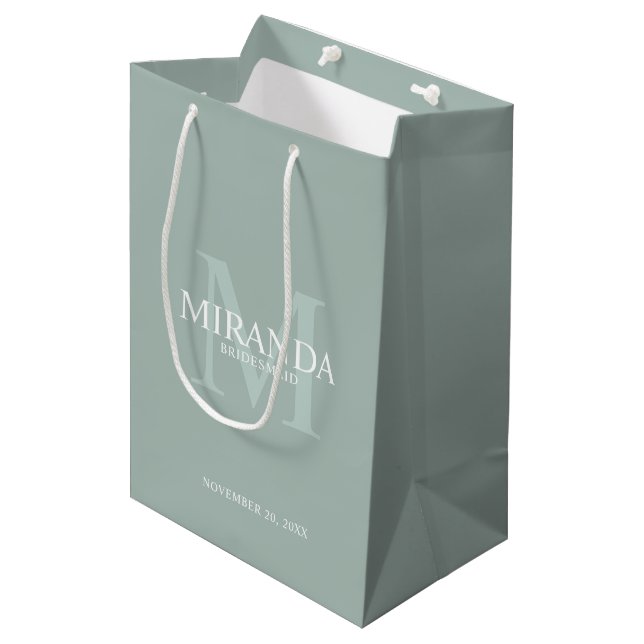Personalised Bridesmaid's Monogram and Name Medium Gift Bag (Front Angled)