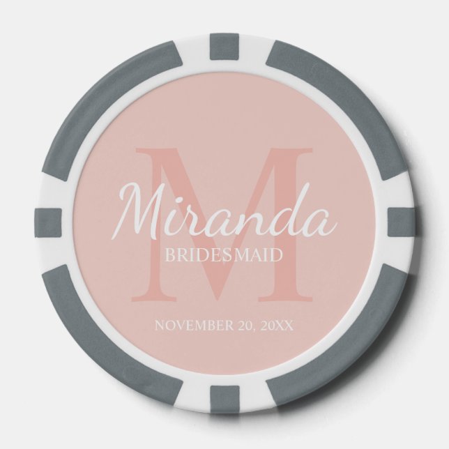 Personalised Bridesmaid's Monogram and Name Poker Chips (Front)