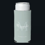 Personalised Bridesmaid's Monogram and Name Seltzer Can Cooler<br><div class="desc">Personalised Bridesmaids Gifts features personalised bridesmaid's name in white classic script font style and monogram in sage green classic serif font style as background with title and wedding date in white classic serif font style on sage green background. Also perfect for maid of honour, flower girl, mother of the bride...</div>