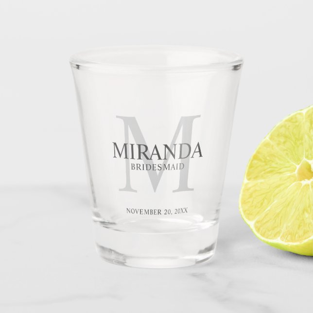 Personalised Bridesmaid's Monogram and Name Shot Glass (Front)