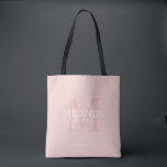 Personalised Bridesmaid's Monogram and Name Tote Bag<br><div class="desc">Add a personal touch to your wedding with personalised bridesmaid's monogram and name gift. This design features personalised bridesmaid's name with title and wedding date in white and monogram in blush pink as background, in classic serif font style, on blush pink background. Also perfect for maid of honour, mother of...</div>