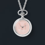 Personalised Bridesmaid's Monogram and Name Watch<br><div class="desc">Personalised Bridesmaids Gifts features personalised bridesmaid's name in white classic script font style and monogram in blush pink classic serif font style as background with title and wedding date in white classic serif font style on blush pink background. Also perfect for maid of honour, flower girl, mother of the bride...</div>