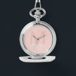 Personalised Bridesmaid's Monogram and Name Watch<br><div class="desc">Add a personal touch to your wedding with personalised bridesmaid's monogram and name gift. This design features personalised bridesmaid's name with title and wedding date in white and monogram in blush pink as background, in classic serif font style, on blush pink background. Also perfect for maid of honour, mother of...</div>